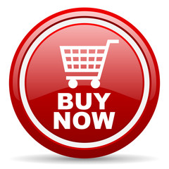 buy now red glossy icon on white background
