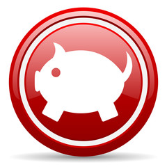 piggy bank red glossy icon on white background