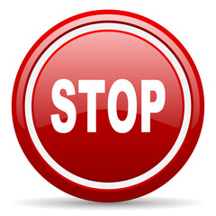 stop red glossy icon on white background