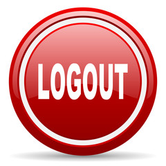 logout red glossy icon on white background
