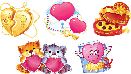Set of romantic symbols for Valentin's Day