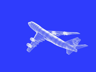 model of jet airplane on blue background
