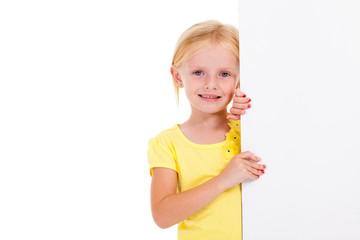 cute little girl behind banner