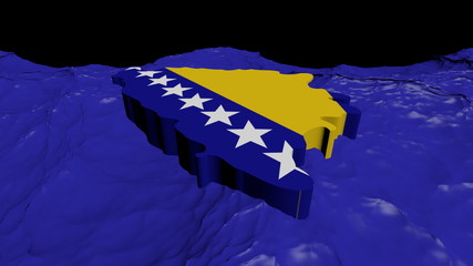 Bosnia map flag in abstract ocean animation