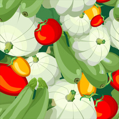 seamless pattern ripe tomato zucchini squash