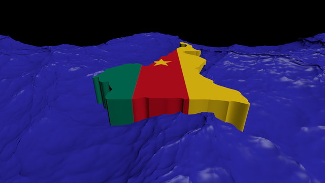 Cameroon map flag in abstract ocean animation