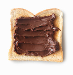Tasty slice of bread with chocolate cream
