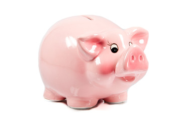 pink piggy bank isolated on white background