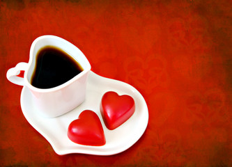 Valentine's Day coffee with chocolate hearts