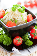 unpolished rice cooked with fresh tomatoes, healthy eating
