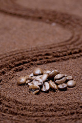Coffee bean on coffee flour background