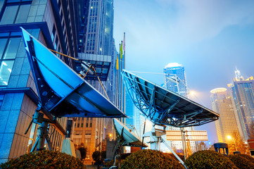 Shanghai's skyscrapers and satellite antenna
