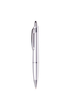 Close up of  silver pen isolated with clipping path on white