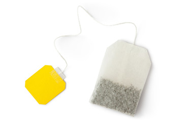 Teabag with yellow label. Top view. - 48336519