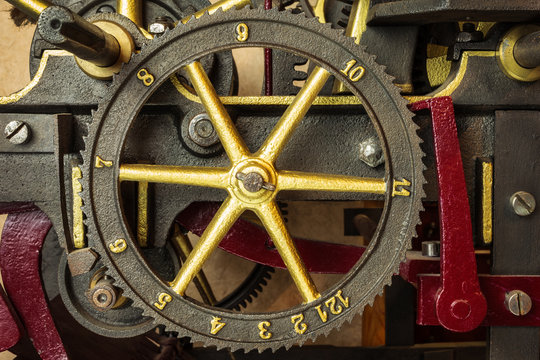 Gearwheels of a vintage church clock