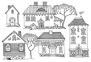 Cartoon hand drawing houses
