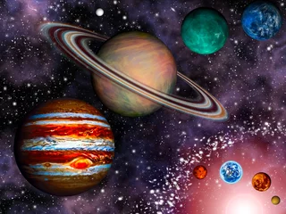 Poster 3D-achtergrond van het zonnestelsel © tmass