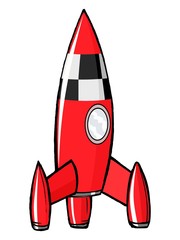 hand drawn, cartoon, vector illustration of toy rocket