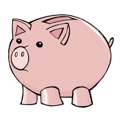 hand drawn, cartoon, vector illustration of piggy bank