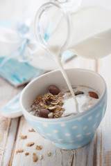 Breakfast muesli with milk