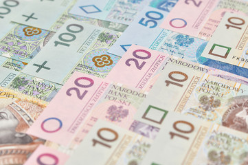 Fototapeta na wymiar Polish paper money with selective focus.