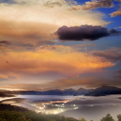 Amazing sunrise and mountain