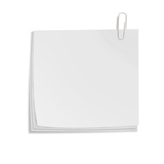 White sheets of paper with clip isolated. Bussines concept illus