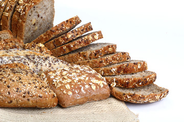 differente type of bread on white background