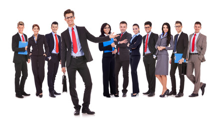 Fototapeta premium leader presenting his successful business team