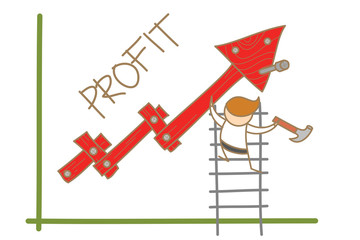 cartoon character of  man building profit up graph