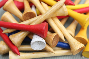 Closeup of Colorful Wooden Golf Tees
