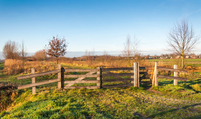 Fototapeta na wymiar Drewniany płot w małym holenderskim parku