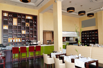 The restaurant interior of luxury hotel, Ras Al Khaimah, UAE