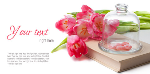 greetings, invitations, with pink tulips