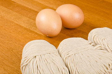 Raw Buckwheat Noodles and Eggs