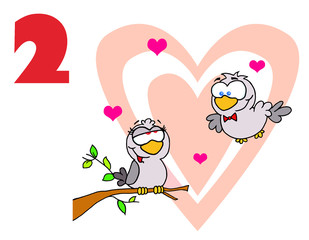 Red Number 2 Over Two Turtle Doves By A Branch