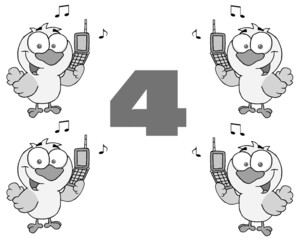 Black And White Number Four And Calling Birds