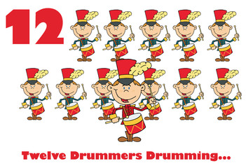 Red Number Twelve And Text By Twelve Drummers Drumming