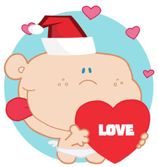Christmas Cupid Wearing A Santa Hat And Holding A Heart