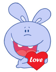 Purple Rabbit Laughing And Holding a Red Heart Love Valentine