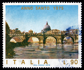 Obraz premium Postage stamp Italy 1975 Angels’ Bridge, Rome, Vatican