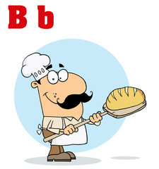 Funny Cartoons Alphabet-Male Baker With Letters B