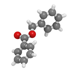 Benzyl benzoate molecule, chemical structure.