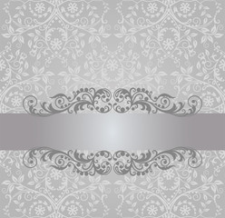 Seamless silver foliage wallpaper and vintage banner