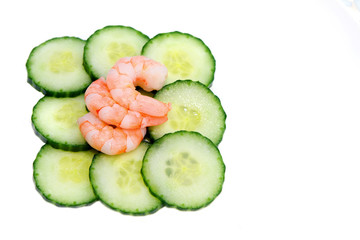 Prawns on a bed of cucumbers