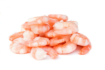Pile of prawns on white