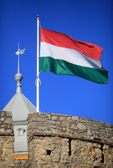 Hungarian flag on medieval bastion