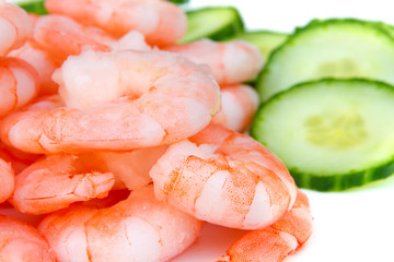 Prawns and cucumbers on white