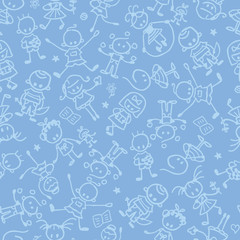 Naklejka premium vector kids playing seamless pattern background with hand drawn