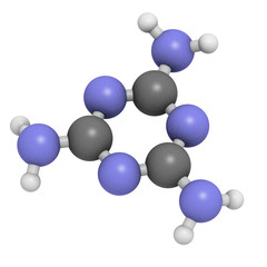 Melamine molecule, chemical structure. Melamine has been used fo